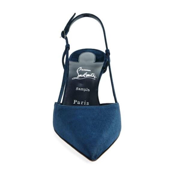 Christian Louboutin Condoroline 55 Marine Blue Slingback Strap Low Heel Pump 38 - Picture 8 of 14